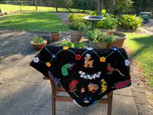 Finished crochet shawl landscape