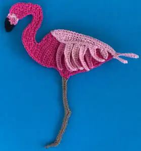 Crochet standing flamingo 2 ply chain stitched down