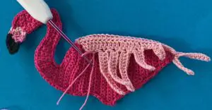 Crochet standing flamingo 2 ply joining for bottom feathers