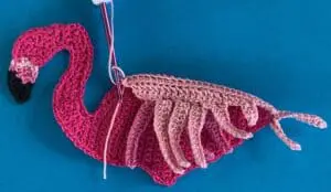 Crochet standing flamingo 2 ply joining for tail neatening