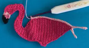 Crochet standing flamingo 2 ply tail row 1
