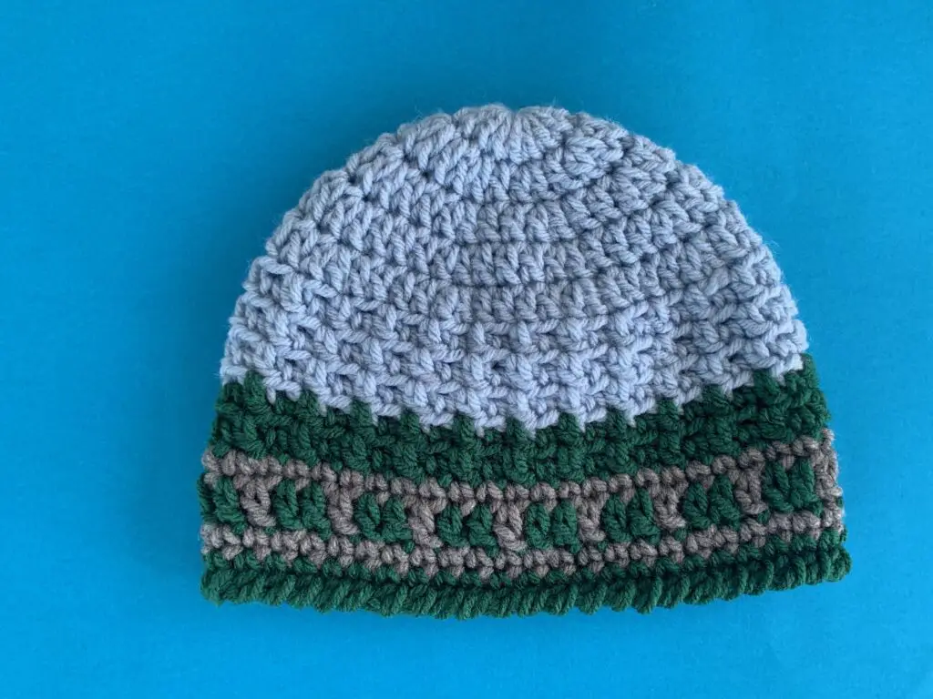 Finished train track beanie landscape