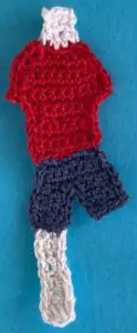 Crochet boy 2 ply first leg neatened
