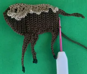 Crochet moose 2 ply joining for far back leg