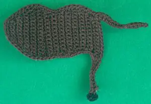 Crochet moose 2 ply near back leg with hoof
