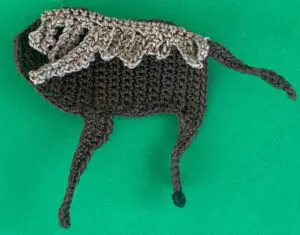 Crochet moose 2 ply near front leg