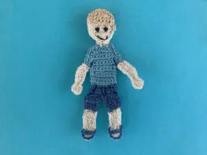 Finished crochet boy 2 ply shorts marking blue