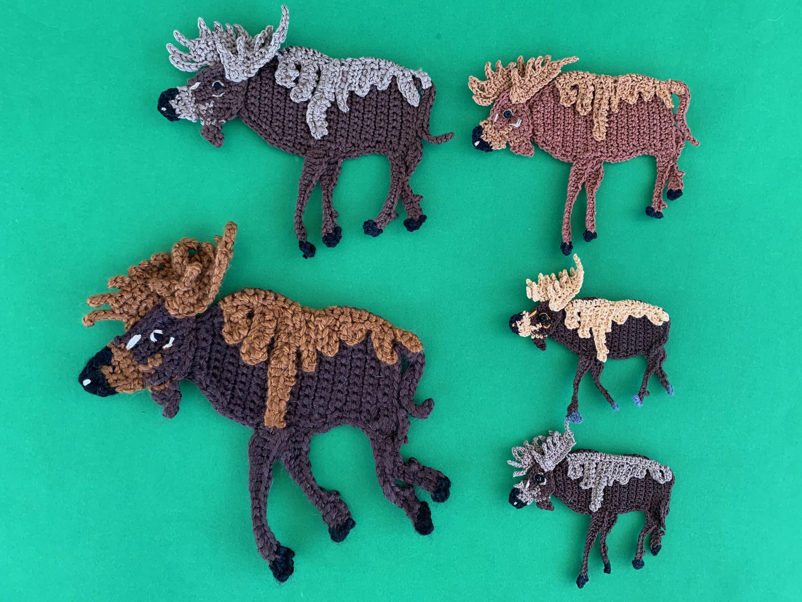 Finished crochet moose 2 ply group landscape