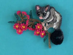 Finished crochet gumnut 2 ply possum landscape