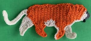Crochet tiger 2 ply body with far front leg