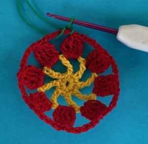 Crochet granny square shopping bag joining for row 4