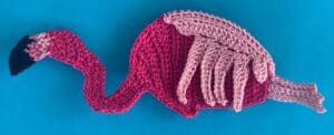 Crochet bending flamingo 2 ply first feathers