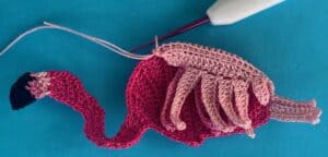 Crochet bending flamingo 2 ply joining for neatening feathers