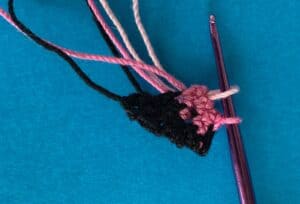 Crochet bending flamingo 2 ply row 7