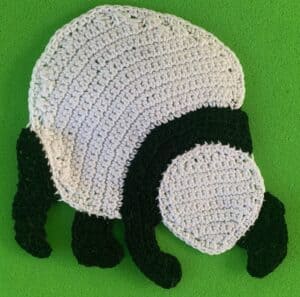 Crochet walking panda 2 ply near back leg