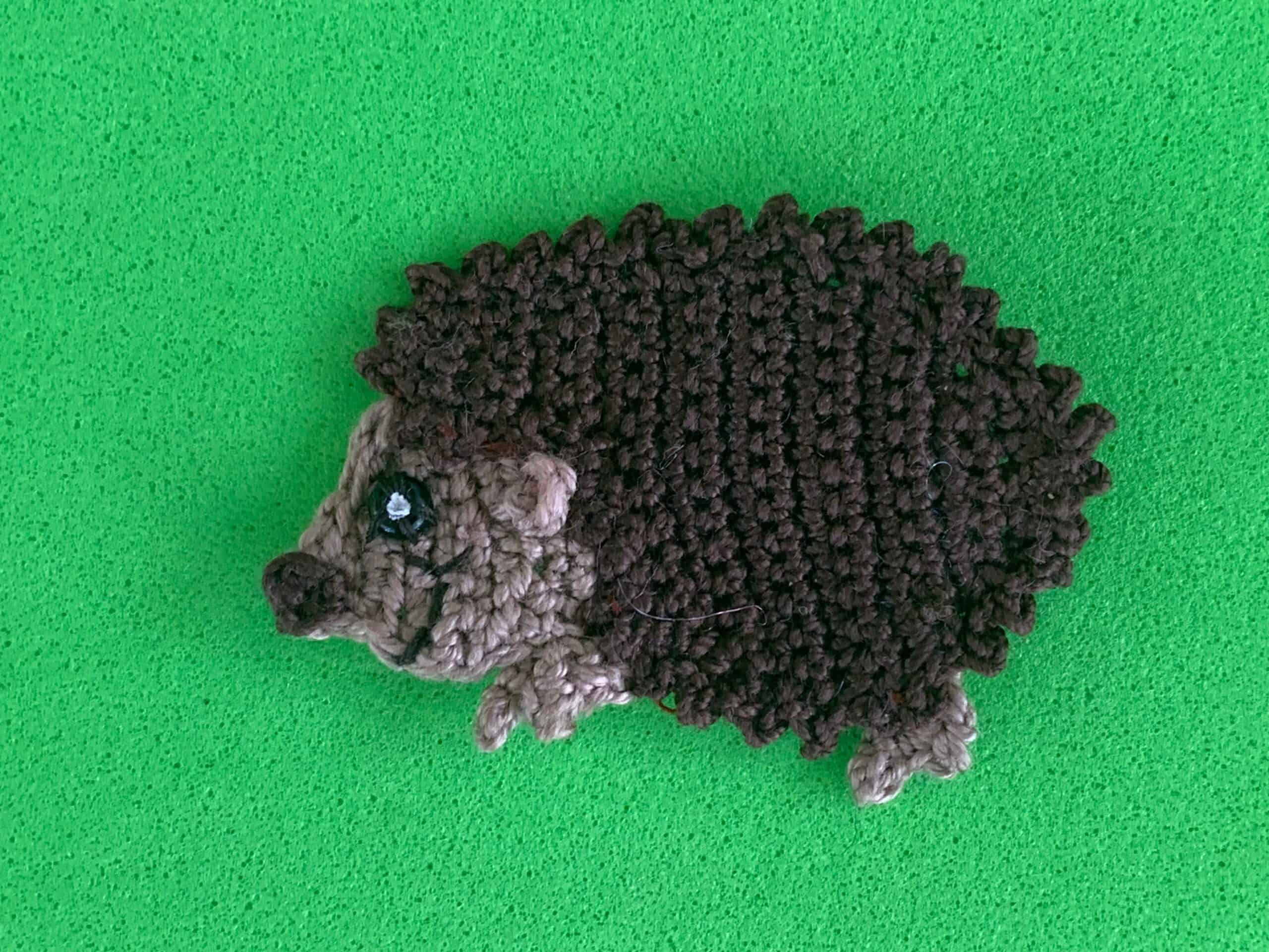 Finished crochet hedgehog 2 ply landscape