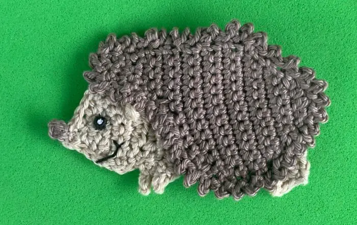 Finished crochet hedgehog 4 ply landscape