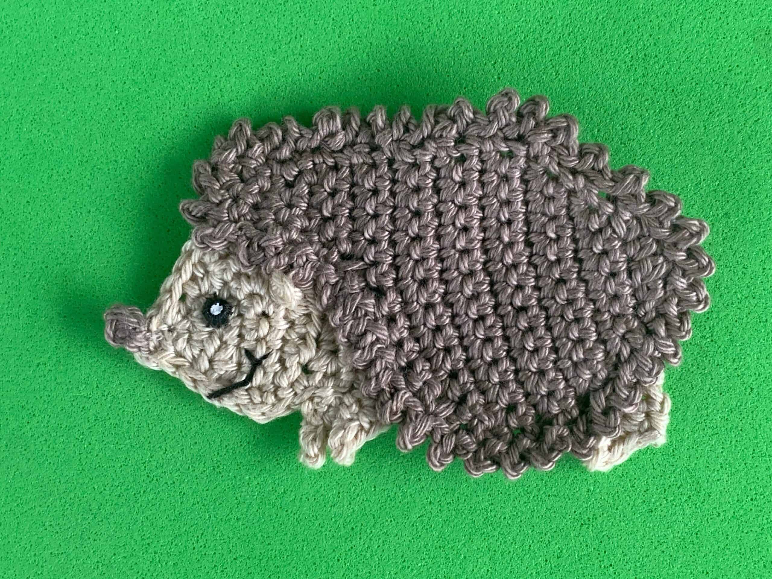 Finished crochet hedgehog 4 ply landscape