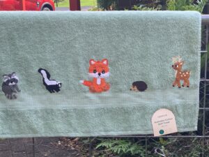 Finished crochet woodland animal towel