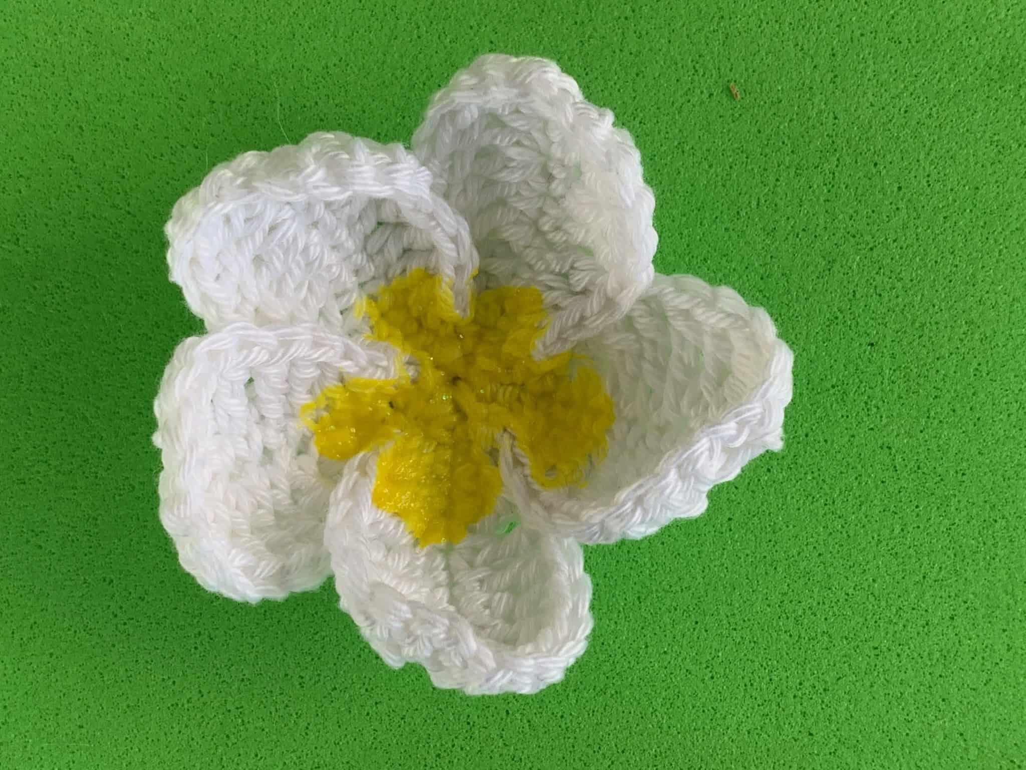 Finished crochet frangipani 4 ply landscape