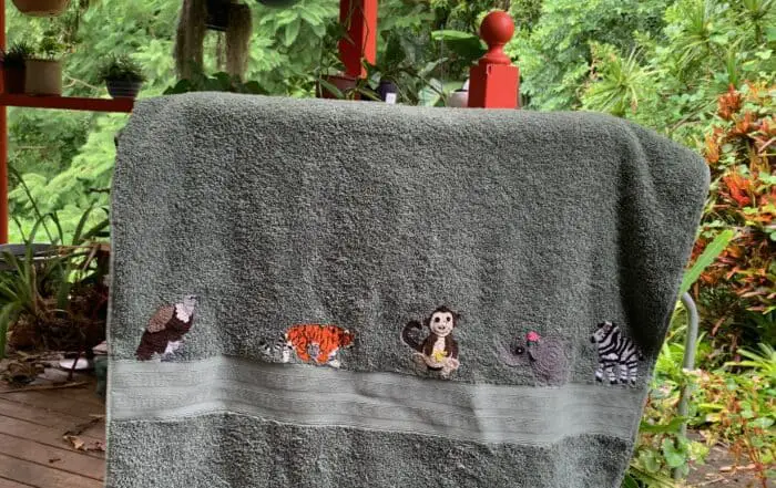 Finished crochet jungle towel landscape