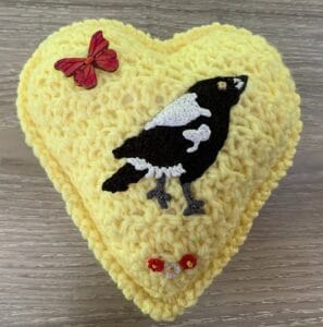 Crochet heart magpie