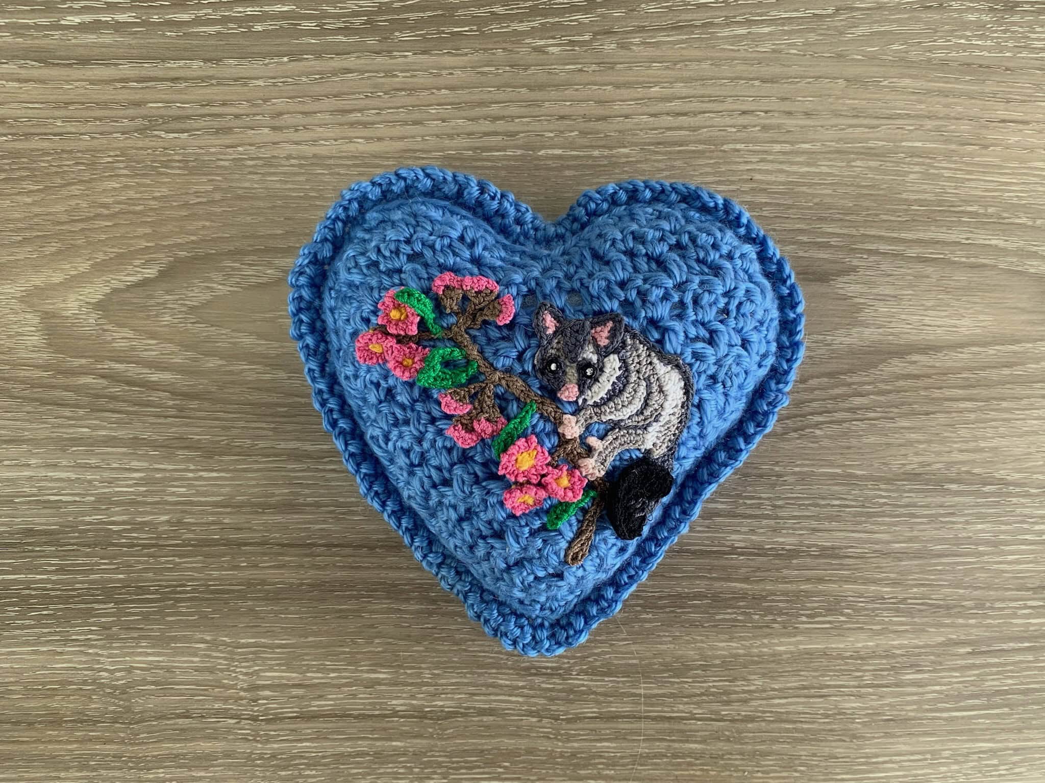 Crochet heart possum