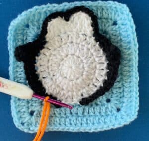 Crochet penguin granny square joining for right foot
