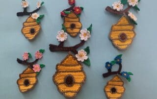 Finished crochet beehive 2 ply group landscape