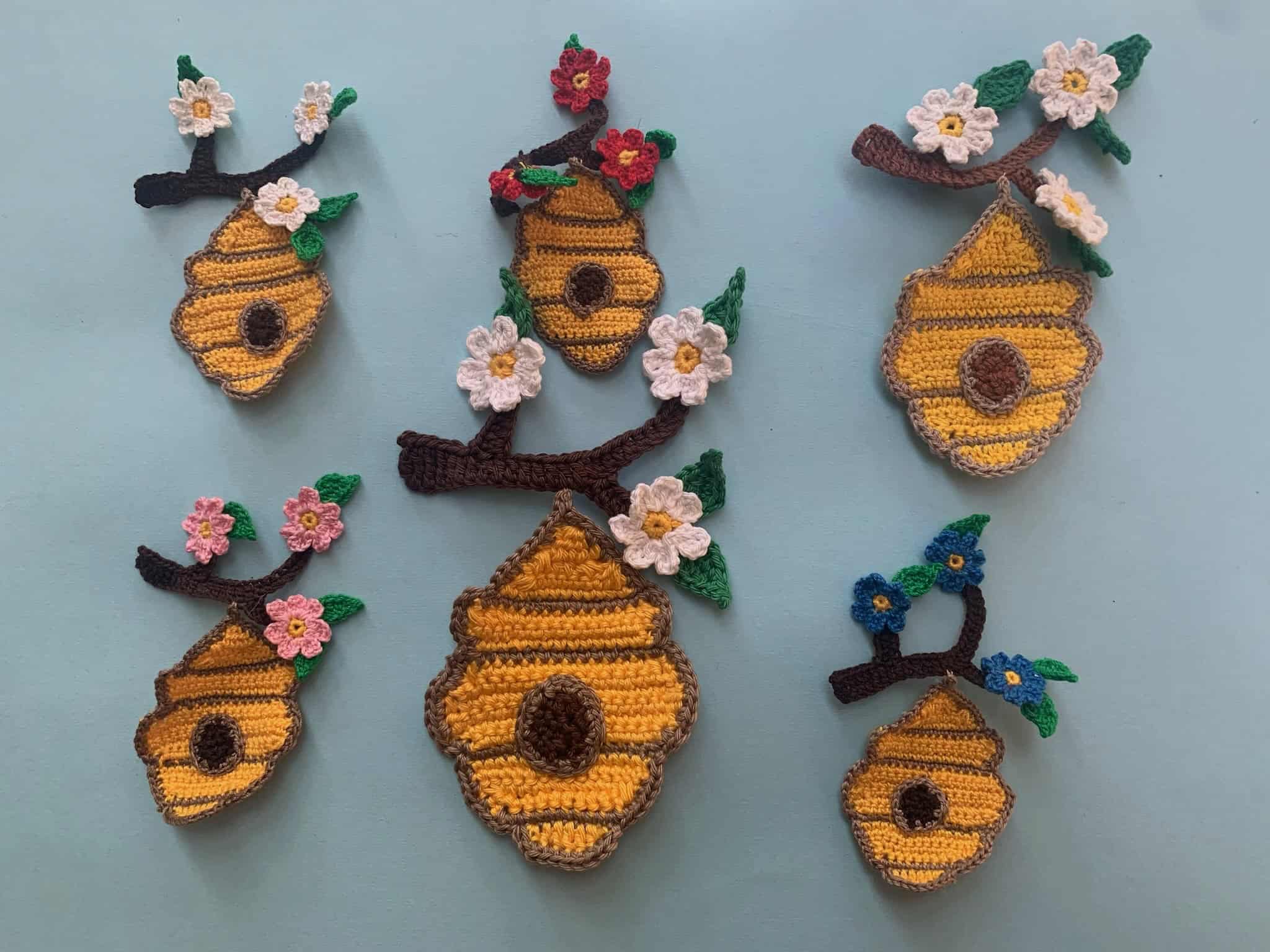 Finished crochet beehive 2 ply group landscape