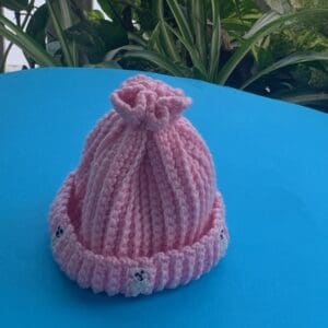 Finished crochet beanie tiny teddy square
