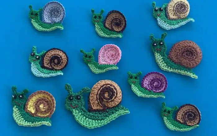 Finished crochet snail 2 ply group landscape