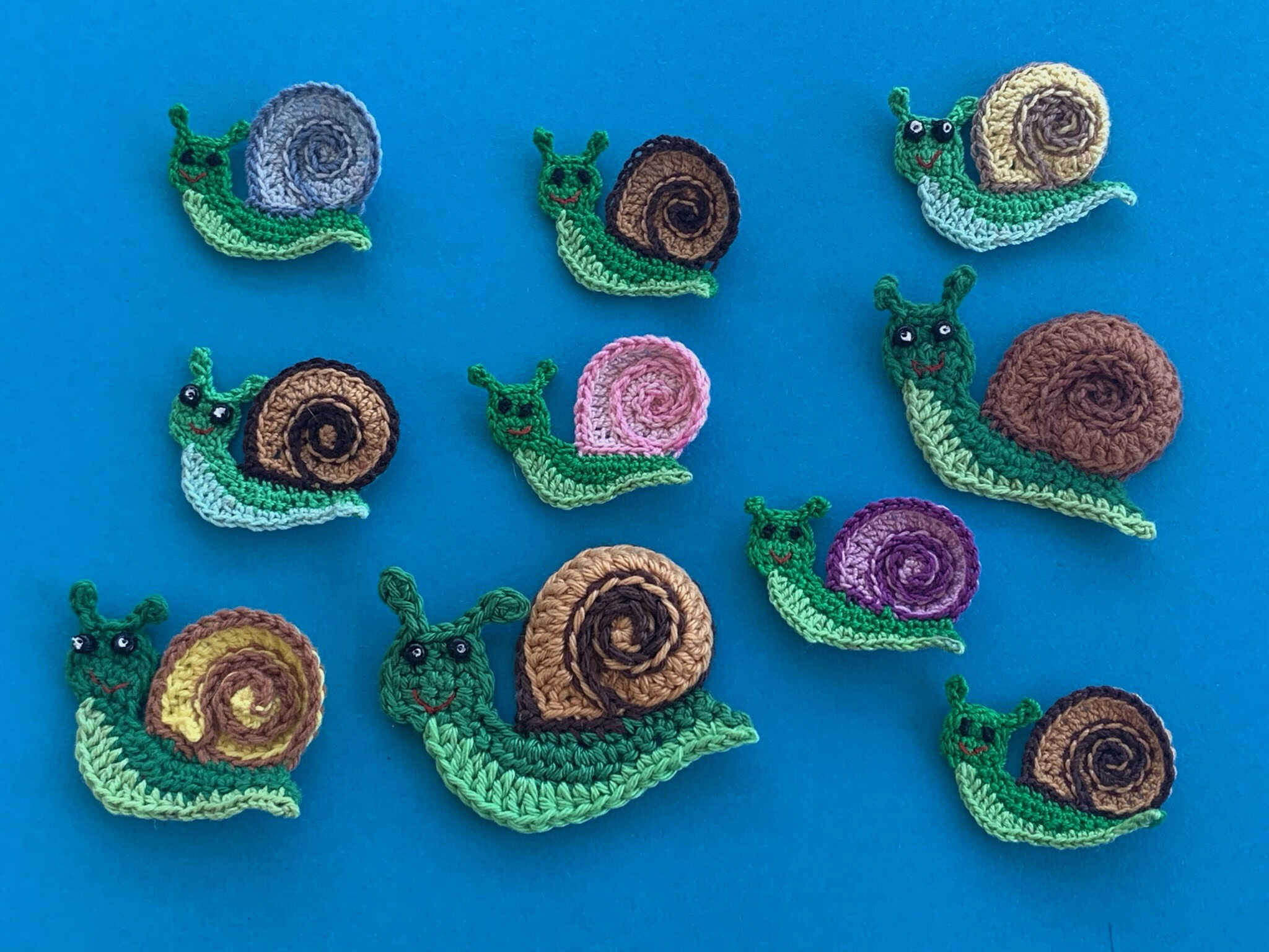 Finished crochet snail 2 ply group landscape