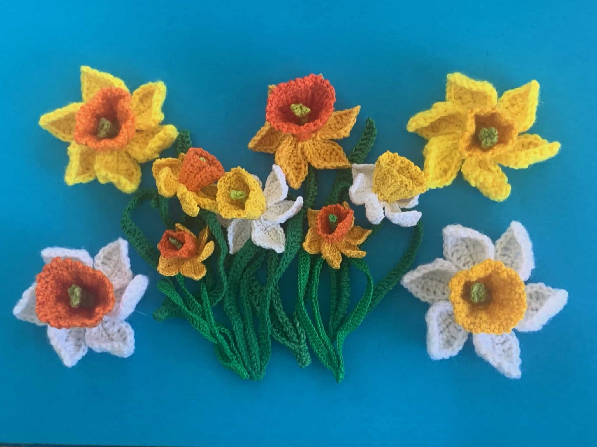 Finished crochet daffodil 2 ply group landscape 1